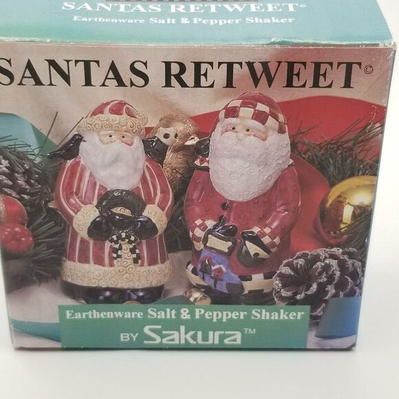 Vintage 90s Sakura Salt & Pepper Shaker Santa Retweet New Debbie Mumm - Picture 8 of 9